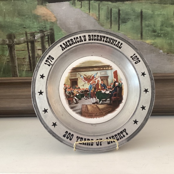 Vintage THE GREAT AMERICAN REVOLUTION 1776 Pewter Painted Tile Plate 10.5" Ohio - Picture 2 of 12